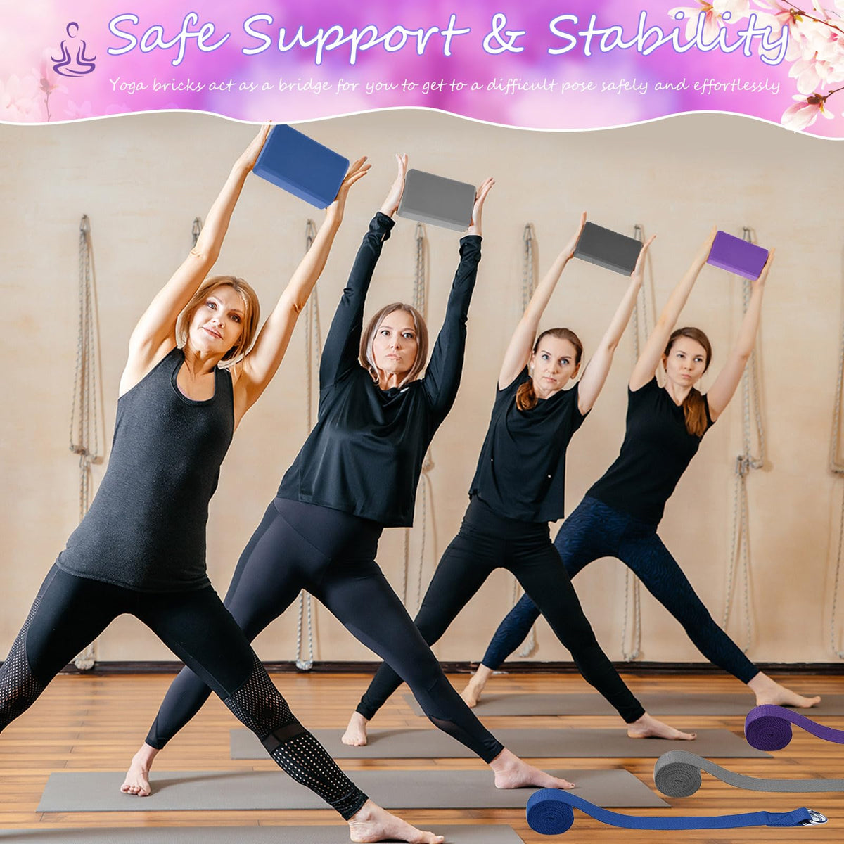 15 Pack Yoga Blocks and Straps Set for Stretching