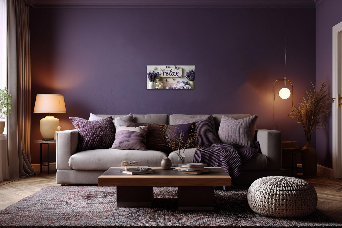 1 Panel Purple Wall Art Purple Bathroom Canvas Wall Decor Relax Soak Canvas Art Butterfly Floral Print Poster Artwork Bathroom Washroom Painting Pictures Ready to Hang 20"x40" (40"L x 20"W / Purple Flower 17)