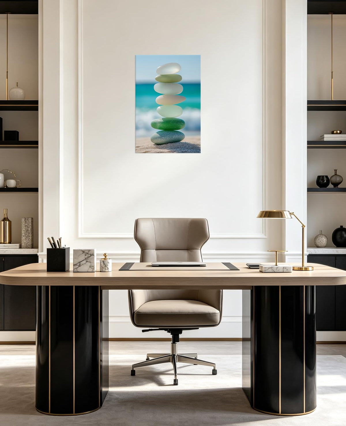 Zen Stones Picture Bathroom Decor Wall Art (30"L x 20"W / G - Coastal Zen)