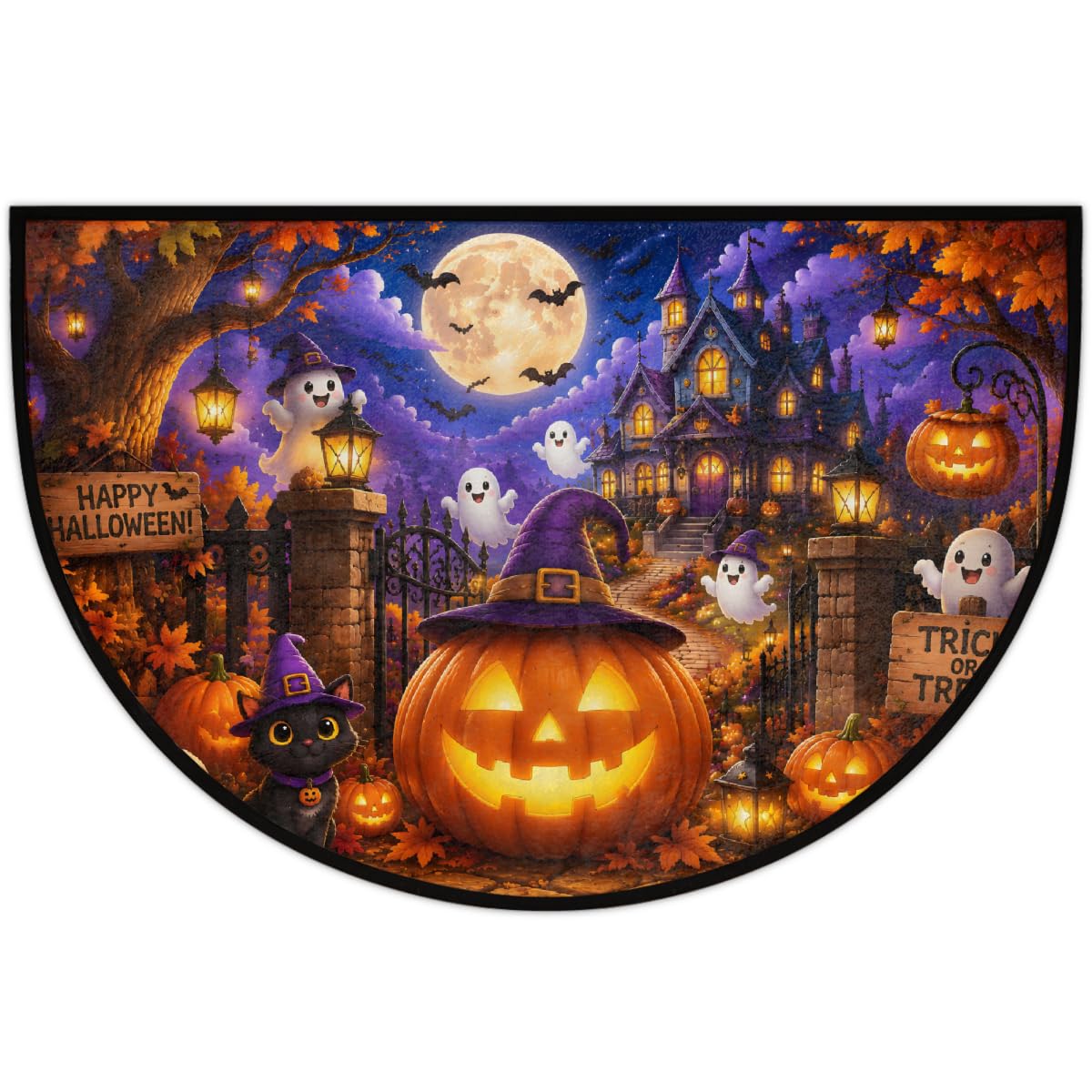 Halloween Half Round Rug Half Moon Door Mat Half Circle Rugs (Z:f-color 4)