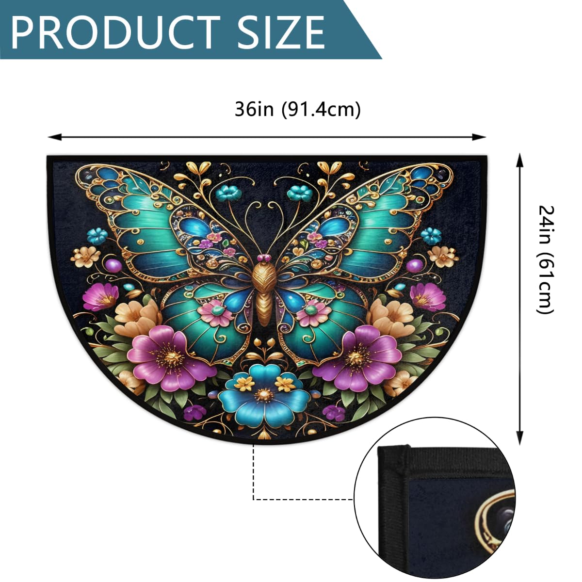 Pretty Butterfly Half Round Door Mat Semi Circle Rug Half Moon Doormat (B:e-52)