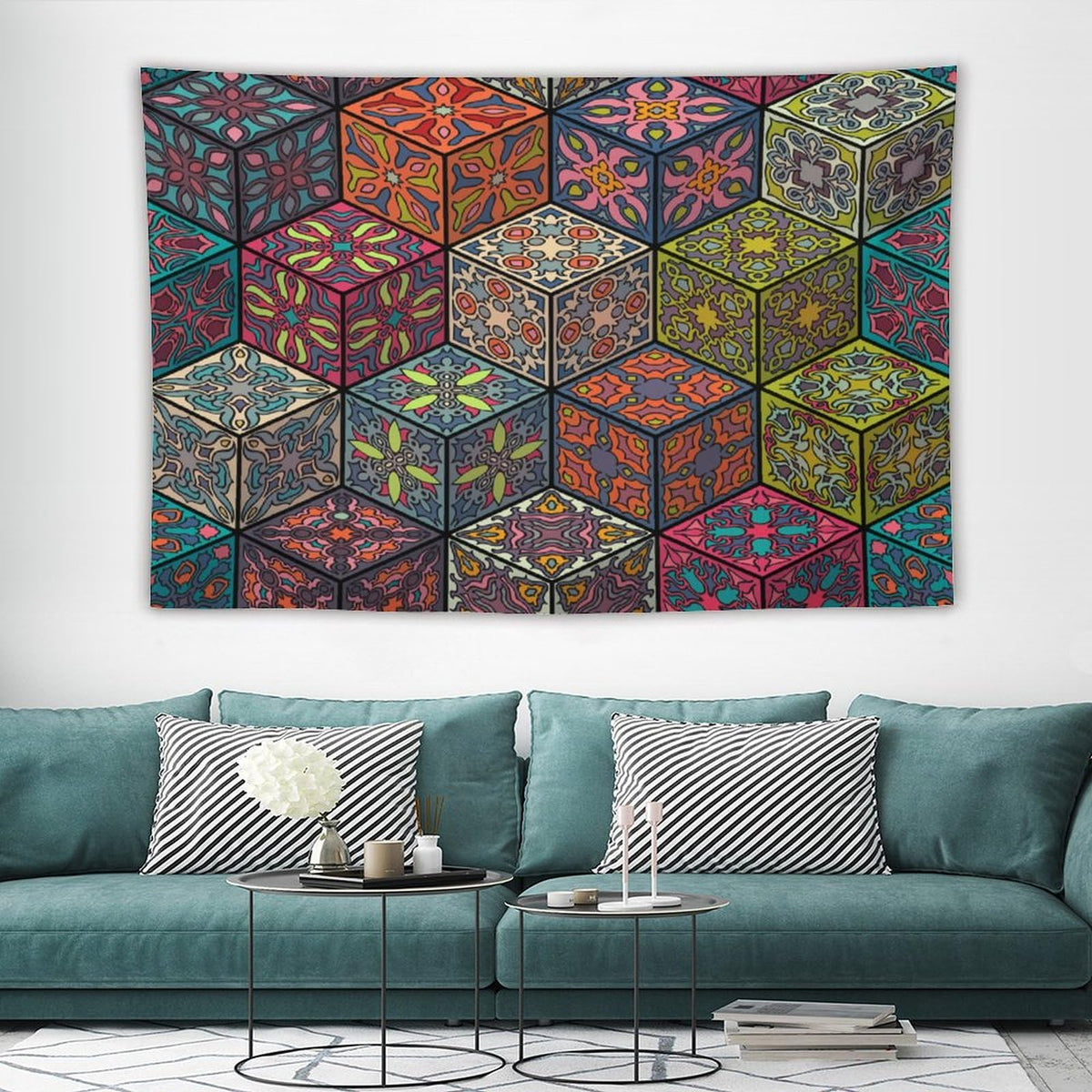 Hippie Bohemian Mandala Tapestry Wall Hanging Indian Flower Floral Texture Print Tapestries Home Decor for Living Room Bedroom Apartment Farmhouse Dorm 60"x90" (60"L x 90"W / Mandala-22)