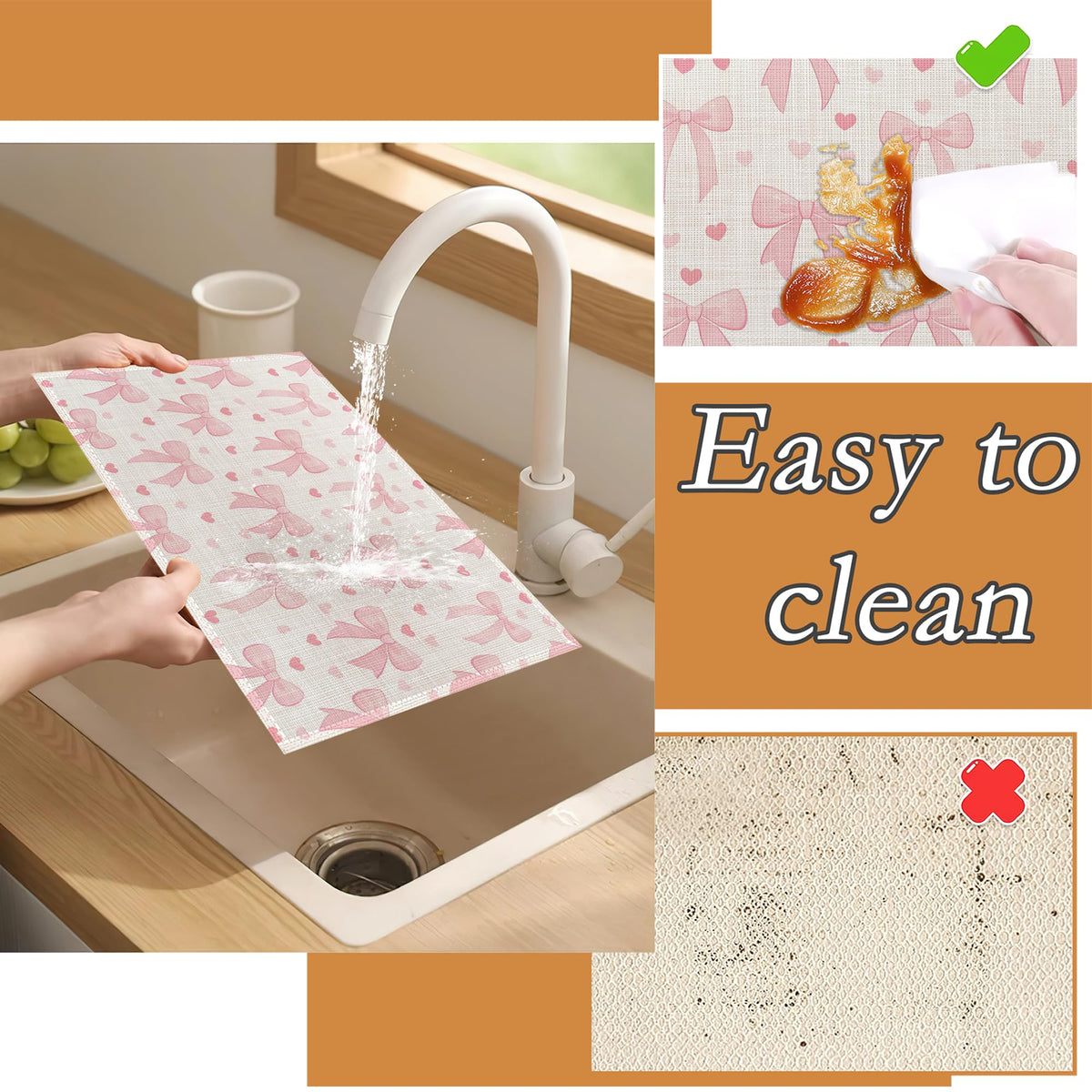 Placemats Set of 6 (Cute Pink Bow Heart)