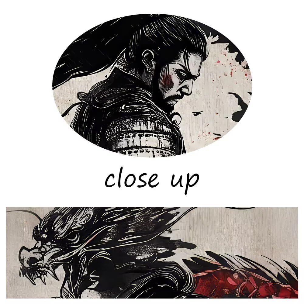 Japan Samurai Canvas Wall Art Japanese Style Full Moon Ninja Dragon Wall Decor Bushido Pictures Asian Posters Warrior Prints Paintings for Living Room Bedroom Home Decoration Framed 5 Piece (60"Wx32"H / Samurai 5P-4)