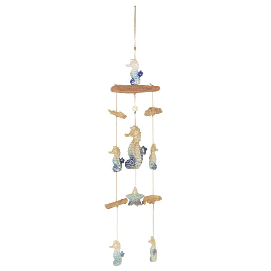 Ceramic Starfish Ombre Windchime with Driftwood and Hanging Starfish Accents (9" x 2" x 41")