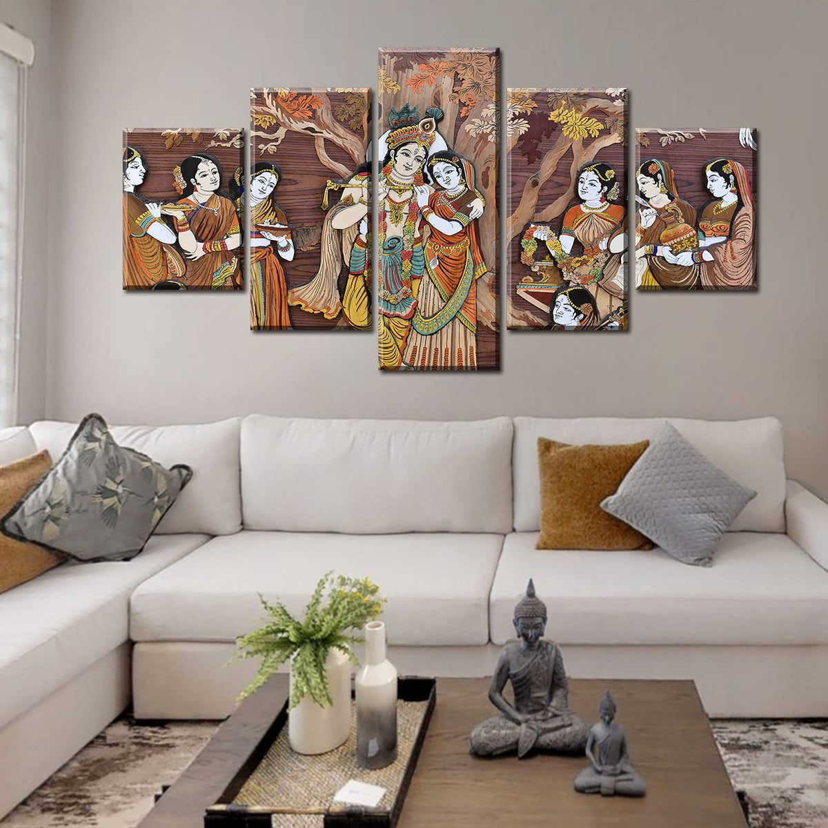 Radha Krishna Canvas Wall Art (60"W x 32"H / Indian Buddha-2)