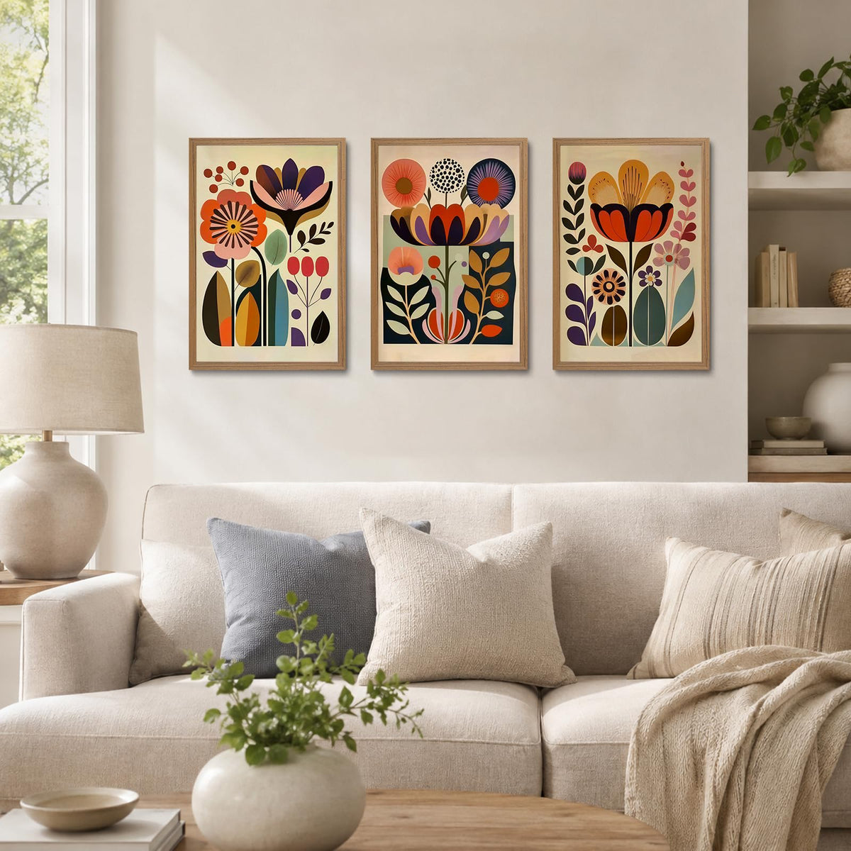 Scandinavian Wall Art Set of 3 (Abstract floral / 24"L x 16"W)