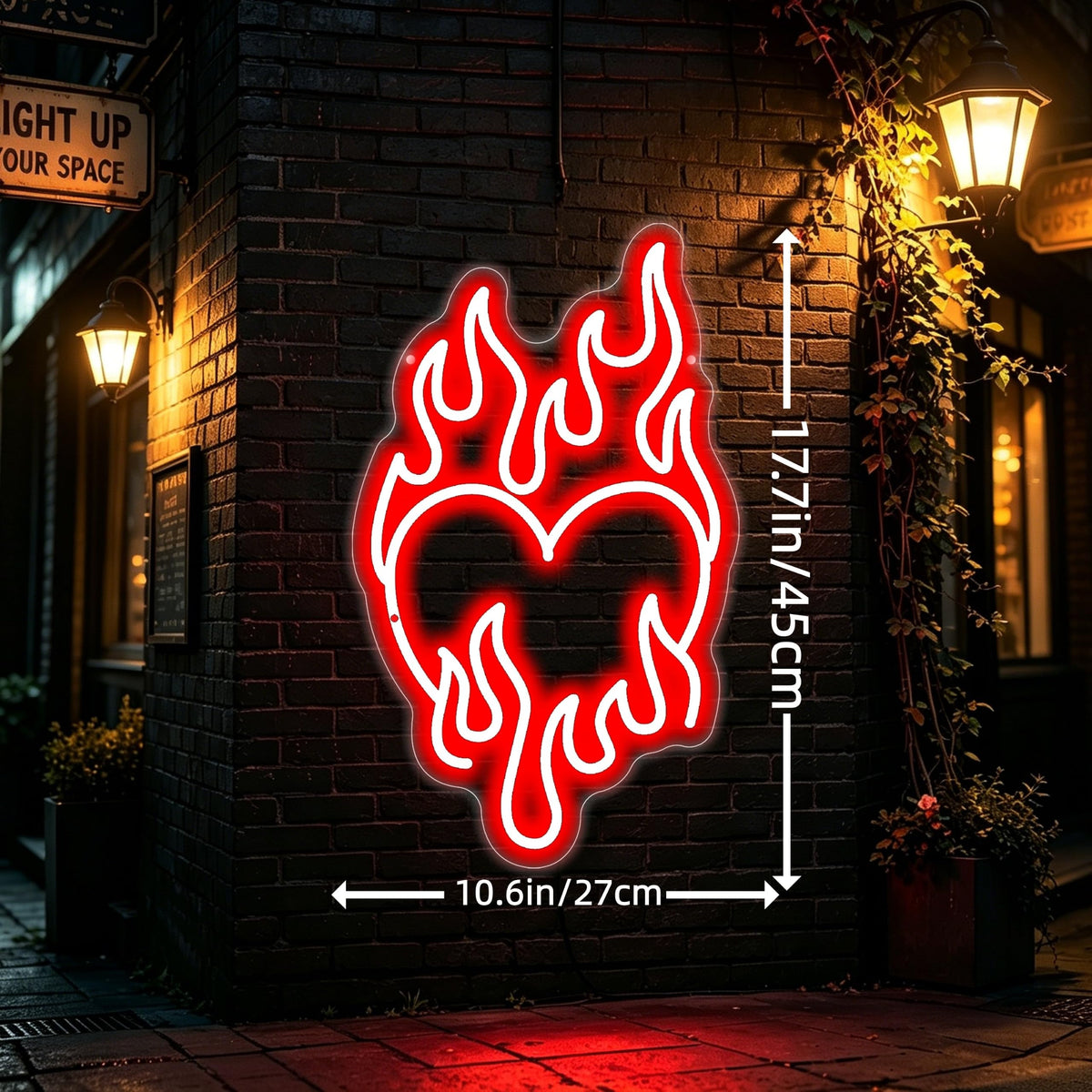 Flaming Heart Neon Sign GothicRomantic LED Wall Decor Game Room (Flaming Heart)