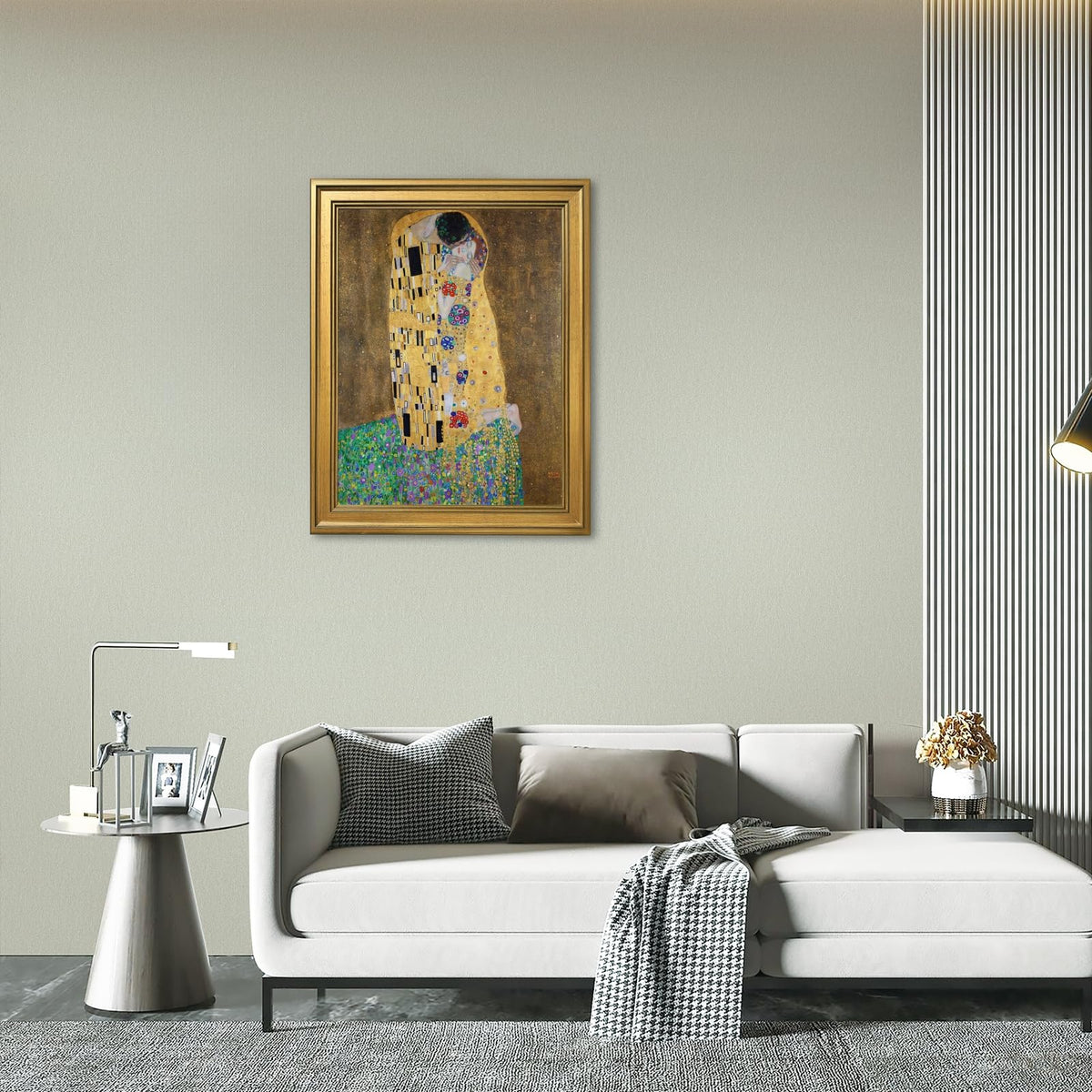 Gold Framed The kiss by Gustav Klimt Poster Romantic Symbolist Wall Art Classic Oil Painting Reproduction Canvas Prints 19th Century Nouveau Movement Famous Pictures Artwork Home Decor 12x16inch (12"L x 16"W / Kiss-Lovers)