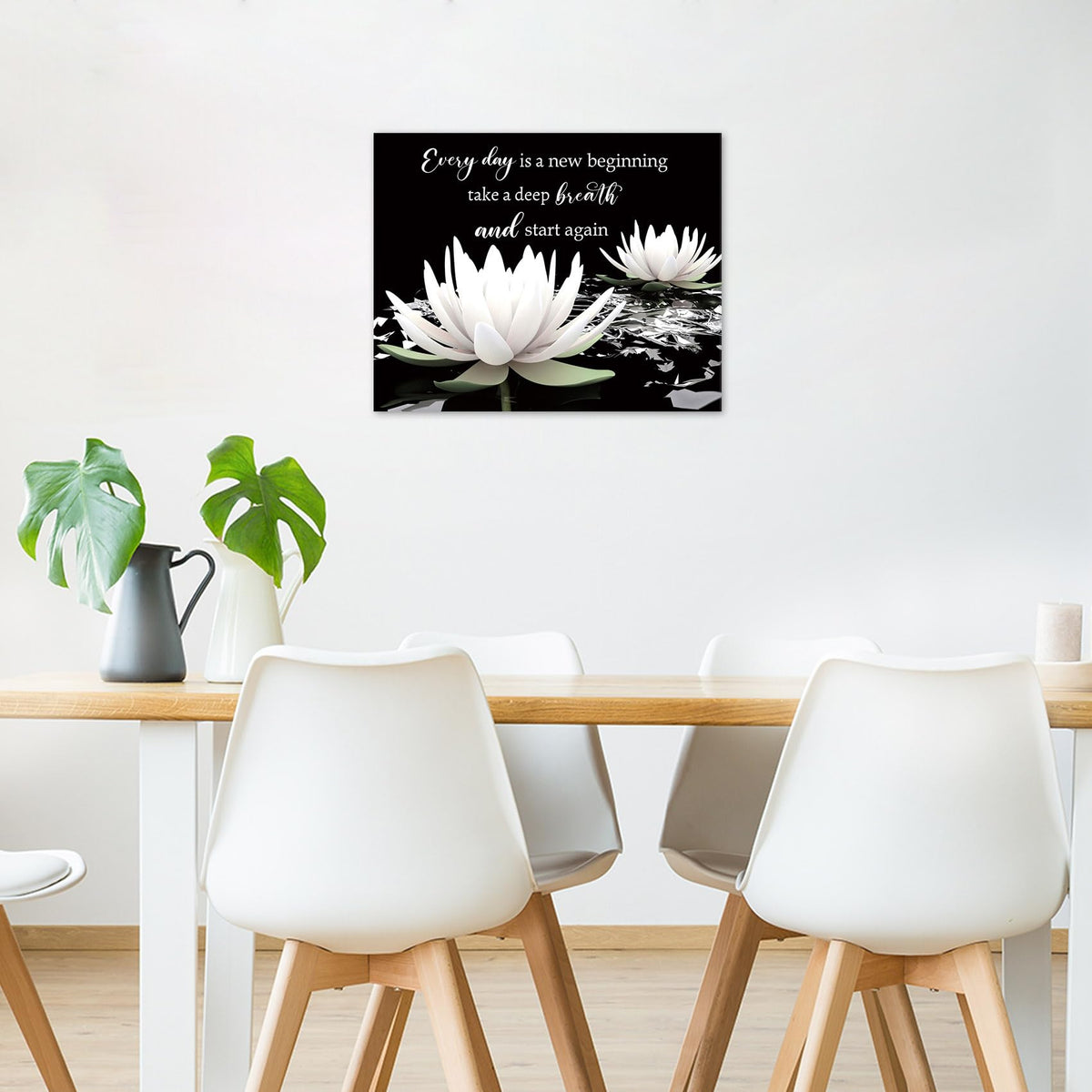 Black and White Floral Wall Art Inspirational Quotes with Water Lily Wall Art for Living Room Zen Spa Canvas Home Decor for Bedroom Bathroom Office Ready to Hang 8L x 10W Inch (Black / 8"L x 10"W)