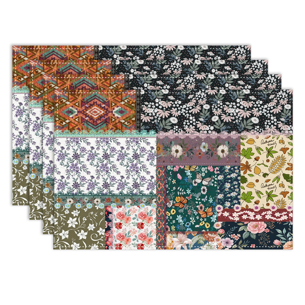 Boho Floral Placemat Set of 4 (Patchwork-8 / 4pcs)