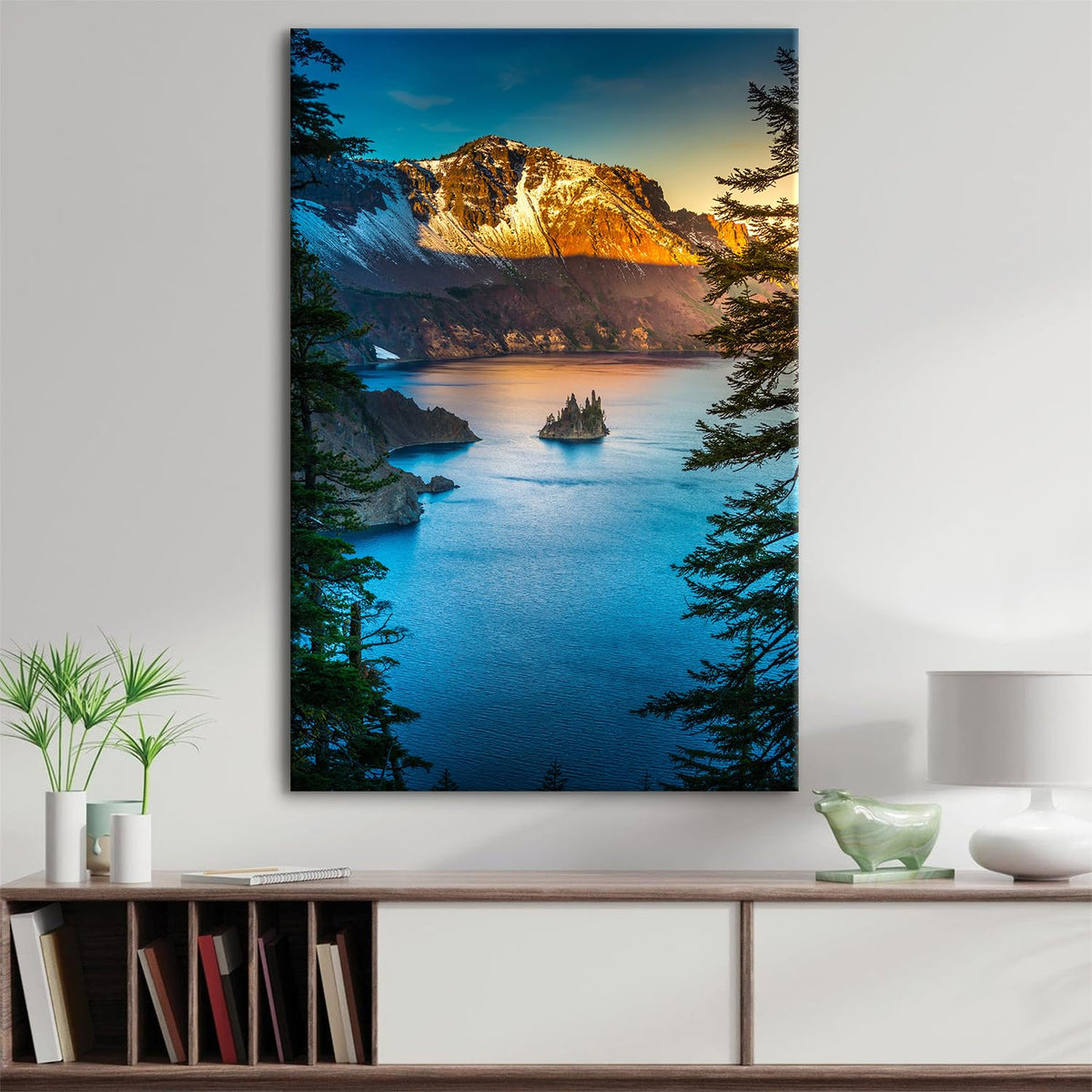 Phantom Ship Island Wall Art Sunrise Crater Lake National Park Posters Nature Mountain Forest Pictures Oregon Landscape Canvas Painting Artwork for Bedroom Living Room Home Decoration 24x36" (36"L x 24"W / Crater Lake)