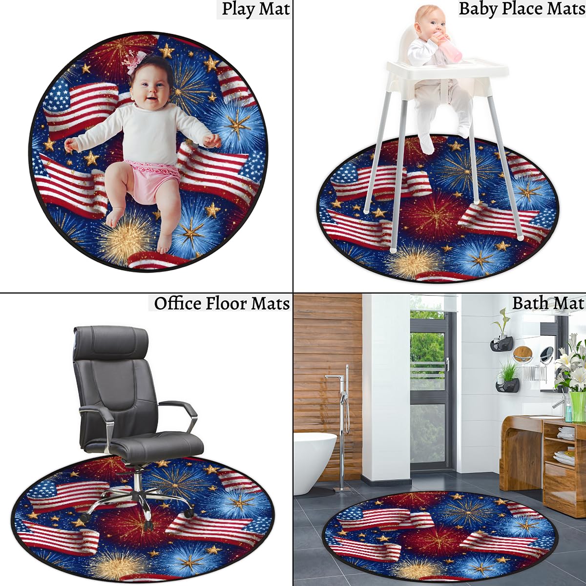 3 Ft American Flag Round Rug Circle Area Rugs Circular Door Mat for Indoor (Color32 / 3' (Round))