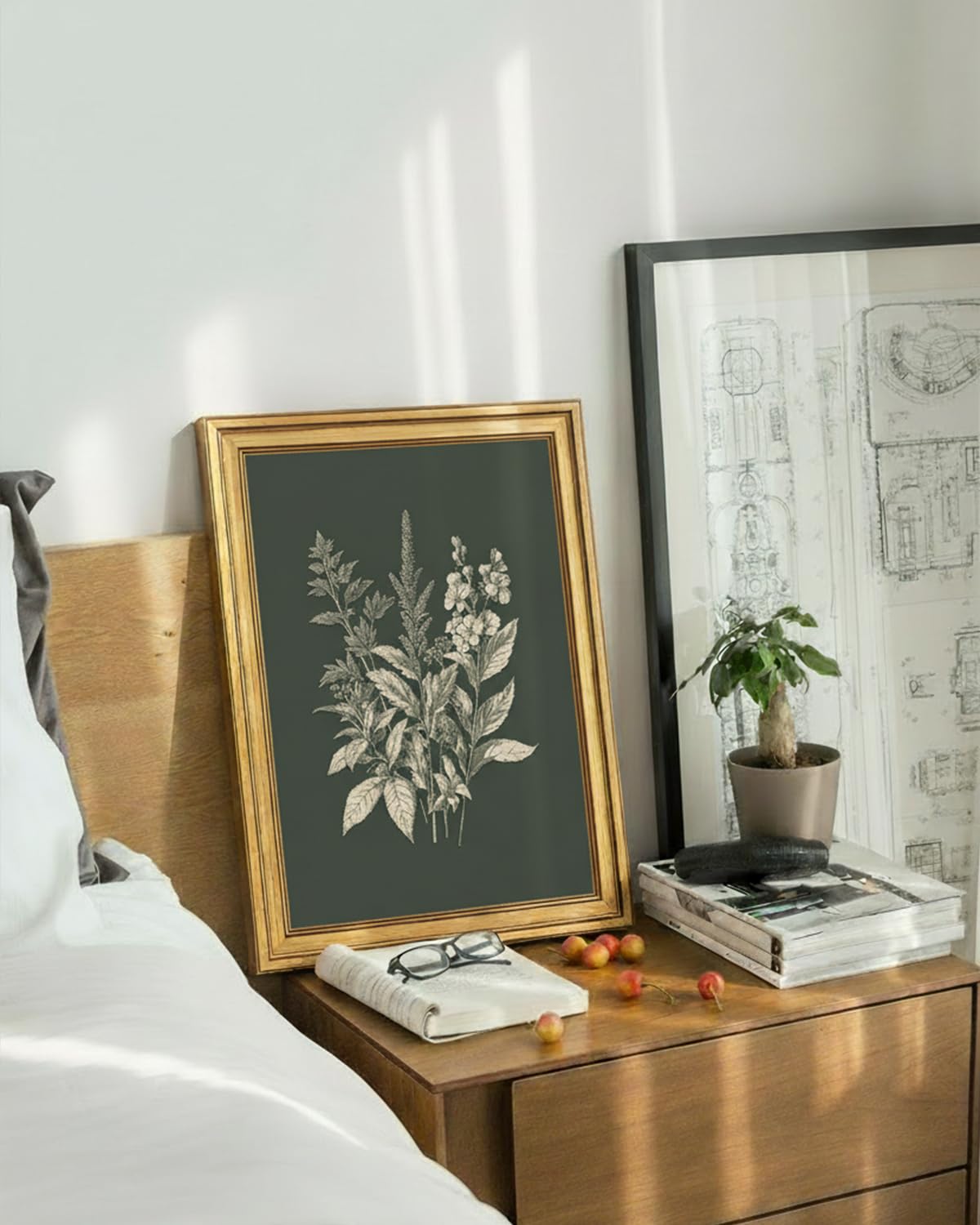 3D Textured Gold Framed Wall Art (Minimalist Botanical / 16"L x 12"W)
