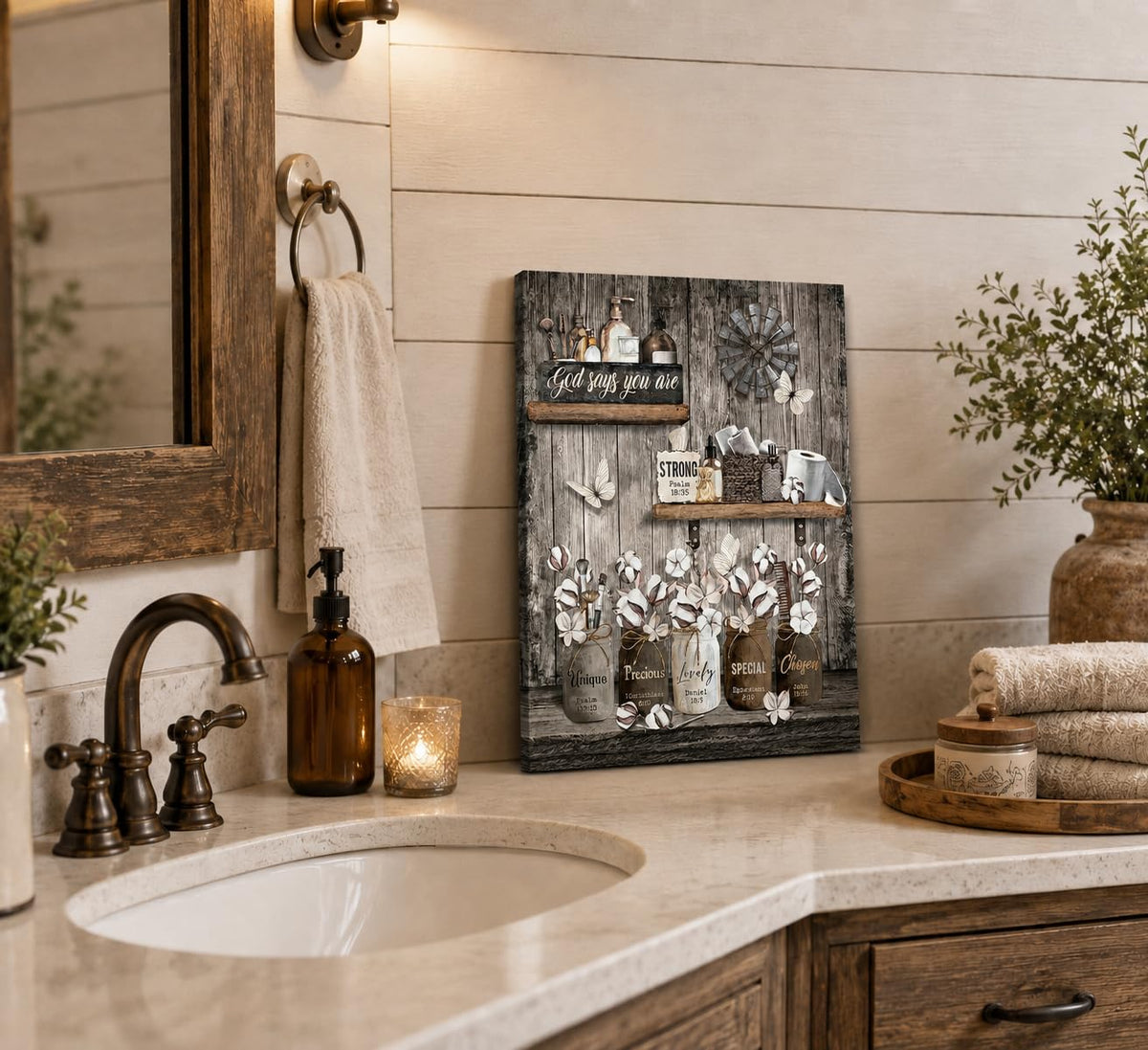 Rustic Farmhouse Bathroom Canvas Wall Art 12x16Inches (Bible Canvas / 16"L x 12"W)