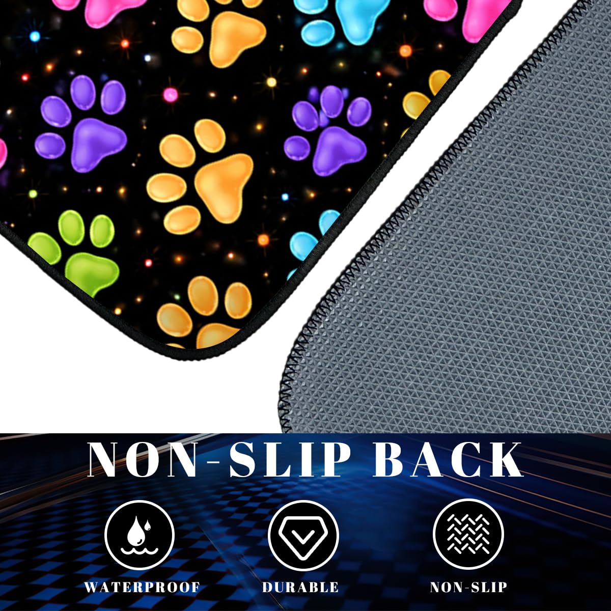 Paw Print Car Floor Mats Set of 4 Neon Color Starry Pattern Automotive Foot Mats Rugs Carpet for Car Non (26.8"L x 17.3"W x 0.2"Th / Paw Print)