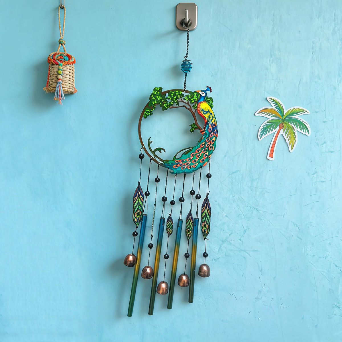Peacock Dream Catchers Windchimes with Copper Bells 28" Peacock Wind Chimes for Zen Atmosphere Outdoor Garden Decor Unique Peacock Gift Home Decor (PEACOCK)