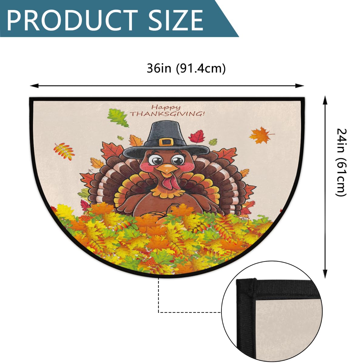 Half Round Door Mat Thanksgiving Turkey Autumn Non (E 06)