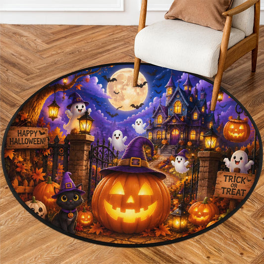 3 Ft Pumpkin Round Rug Circle Area Rugs Circular Door Mat for Indoor (B:c-21 / 3' (Round))