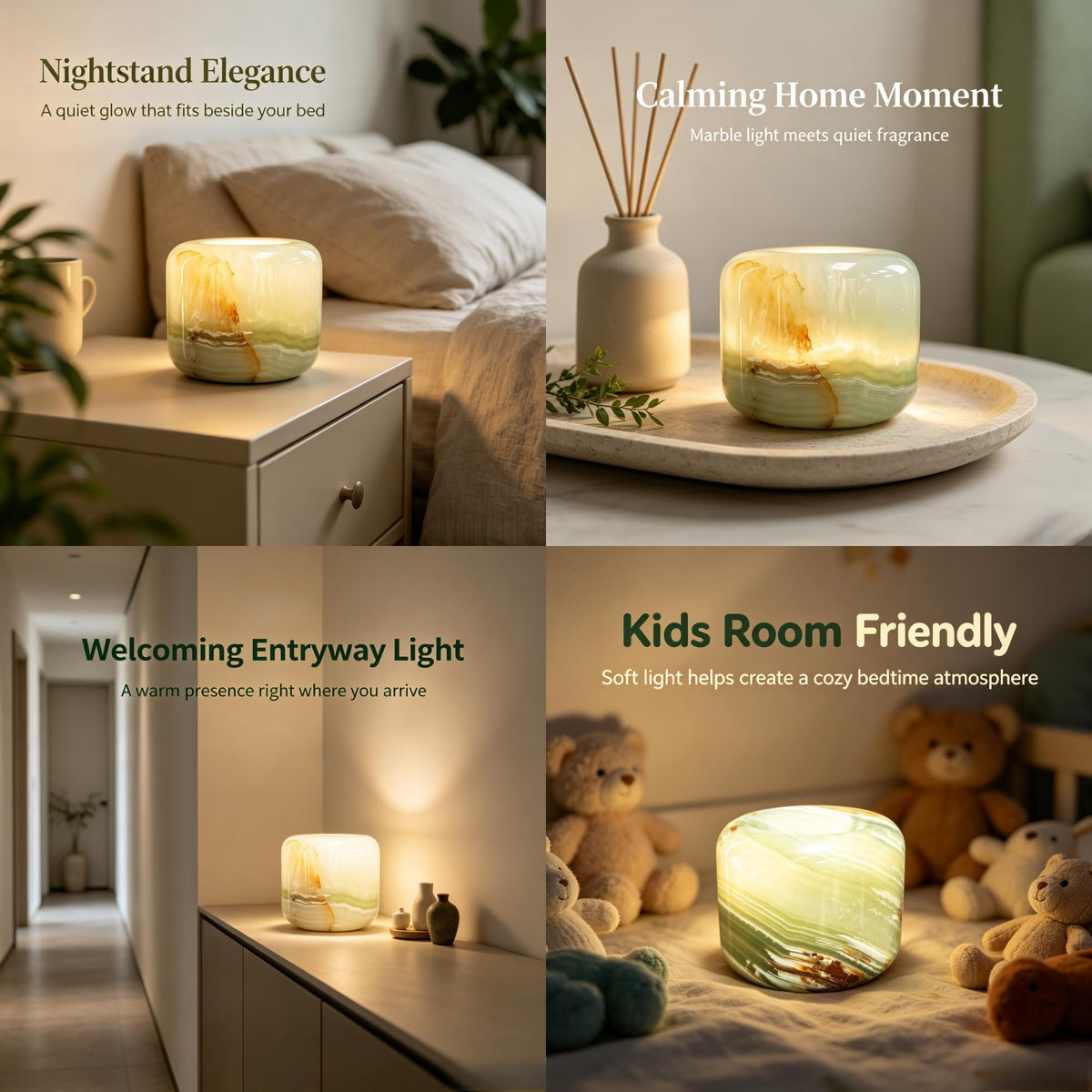 Natural Marble Lamp Cordless Touch Control Night Light 3 (Emerald Green)
