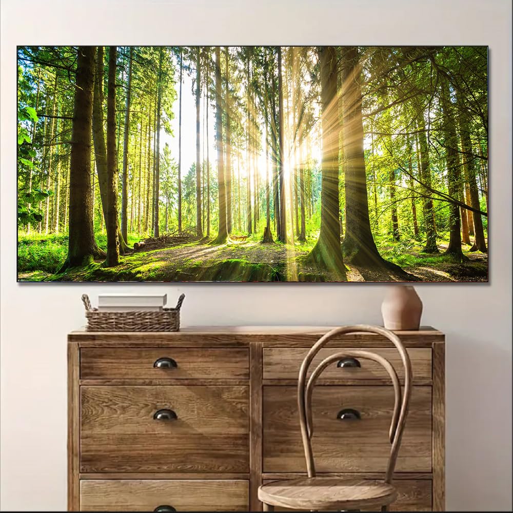 Large Living Room Wall Art Landscape Picture Painting Spring Forest Canvas Wall Art Natural Sun Tree Prints Green Room Decor Sunset Poster Office Artwork Home Bedroom Wall Decorations (Blandscape / 60"L x 30"W)