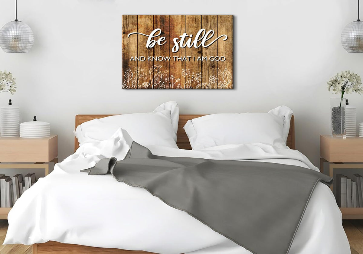 Farmhouse Be Still and Know That I Am God Signs Wall Art Christian Inspiring Prints Religious I Am God Canvas Framed Painting Bible Verse Quote Poster Bedroom Living Room Prayer Home Decoration 24x36 (36"L x 24"W / Be-still)