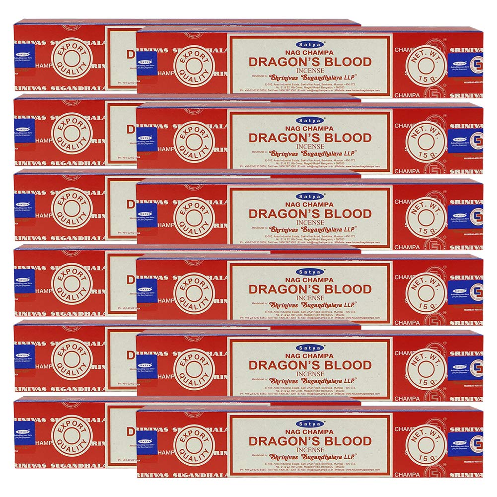 Dragon's Blood Incense Sticks and Incense Stick Holder Bundle Insence Insense Satya Incense (Dragon's Blood 15g - Pack of 12)