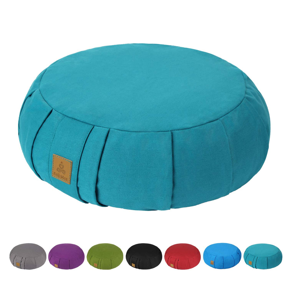 Round Zafu Meditation Cushion D=16" H=5.5" Zabuton Meditation Pillow Yoga Bolster Yoga Pillow Floor seat Zippered Organic Cotton Cover Natural Buckwheat Kneeling Pillow (Cyan Blue)