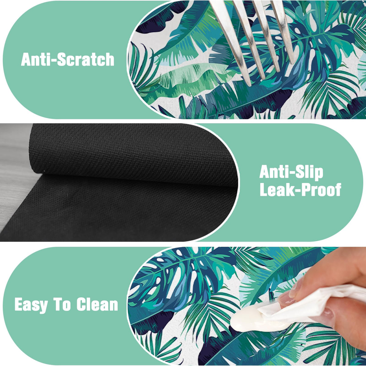 Kitchen Sink Splash Guard Faucet Mat 15" X 5.5" Tropical Leavesl Absorbent Fast Drying Mat Faucet Draining Mat Sink Splash Guard Behind Faucet Drip Catcher for Kitchen Bathroom (15*5.5in / Leaf)