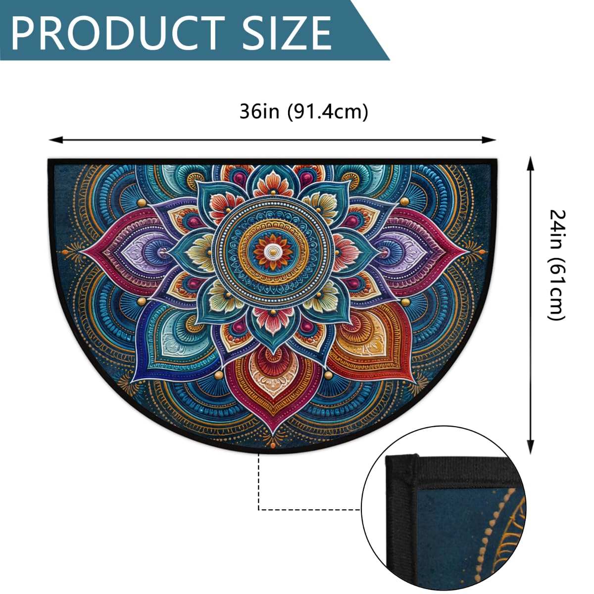 Flower Half Round Door Mat Semi Moon Rug Fireplace Carpet Area Rugs (Z:color:57)