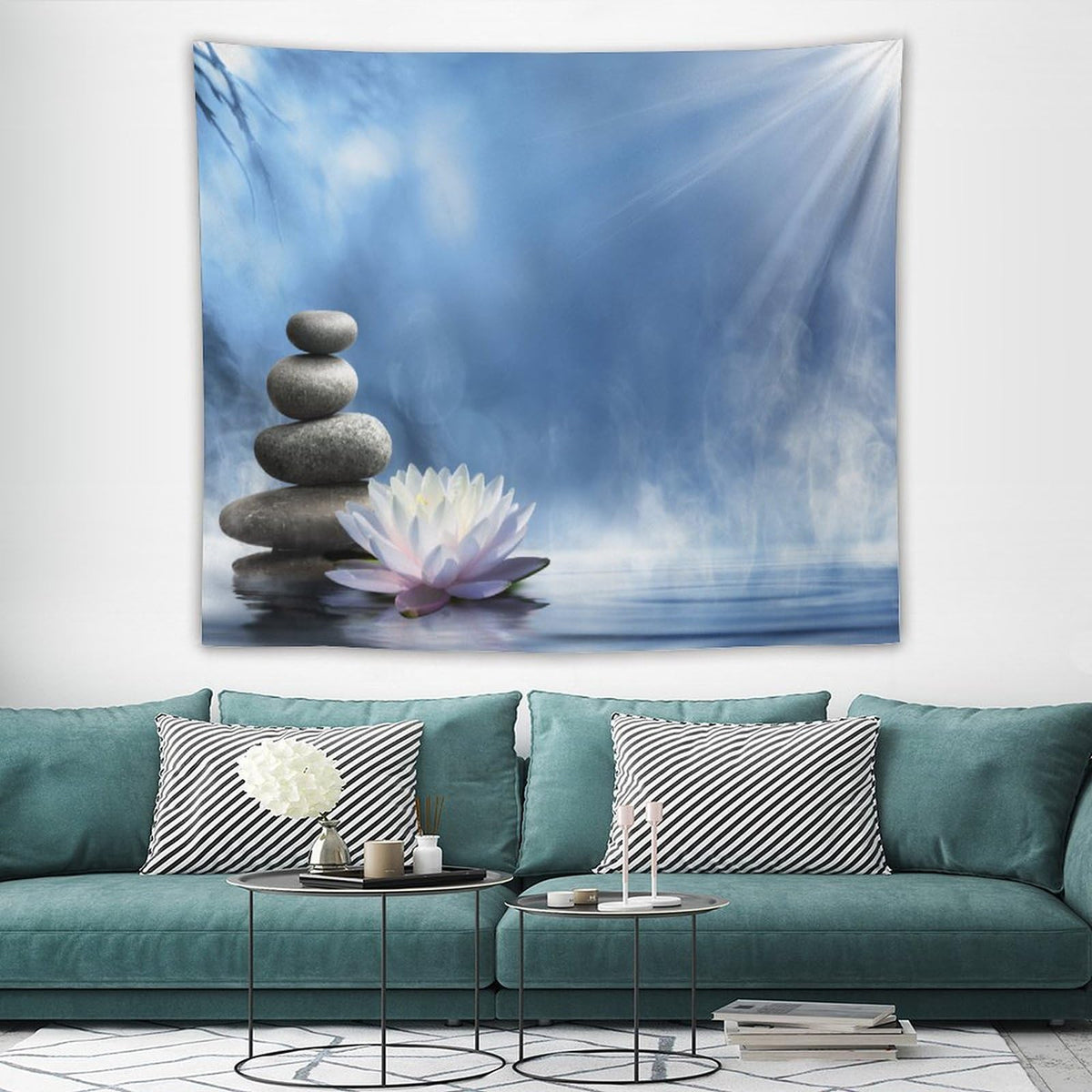 Japanese Spa Zen Tapestry Wall Hanging Stone Lotus Flower Relaxing Meditation Tapestries Home Decor for Living Room Bedroom Farmhouse Kitchen Dorm 50"x60" (50"L x 60"W / Zen-11)