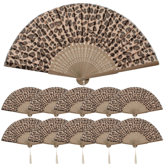10 Pack Folding Hand Fans Bulk (Deep Coffee)