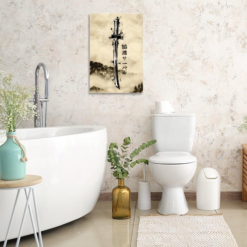Japanese Culture Decor Wall Art Retro Samurai Armored Samurai Painting Anime Posters Canvas Pictures Office Vintage Asian Modern Living Room Bedroom Artwork Framed Ready to Hang 16"X24" (24"L x 16"W / Frame-1)