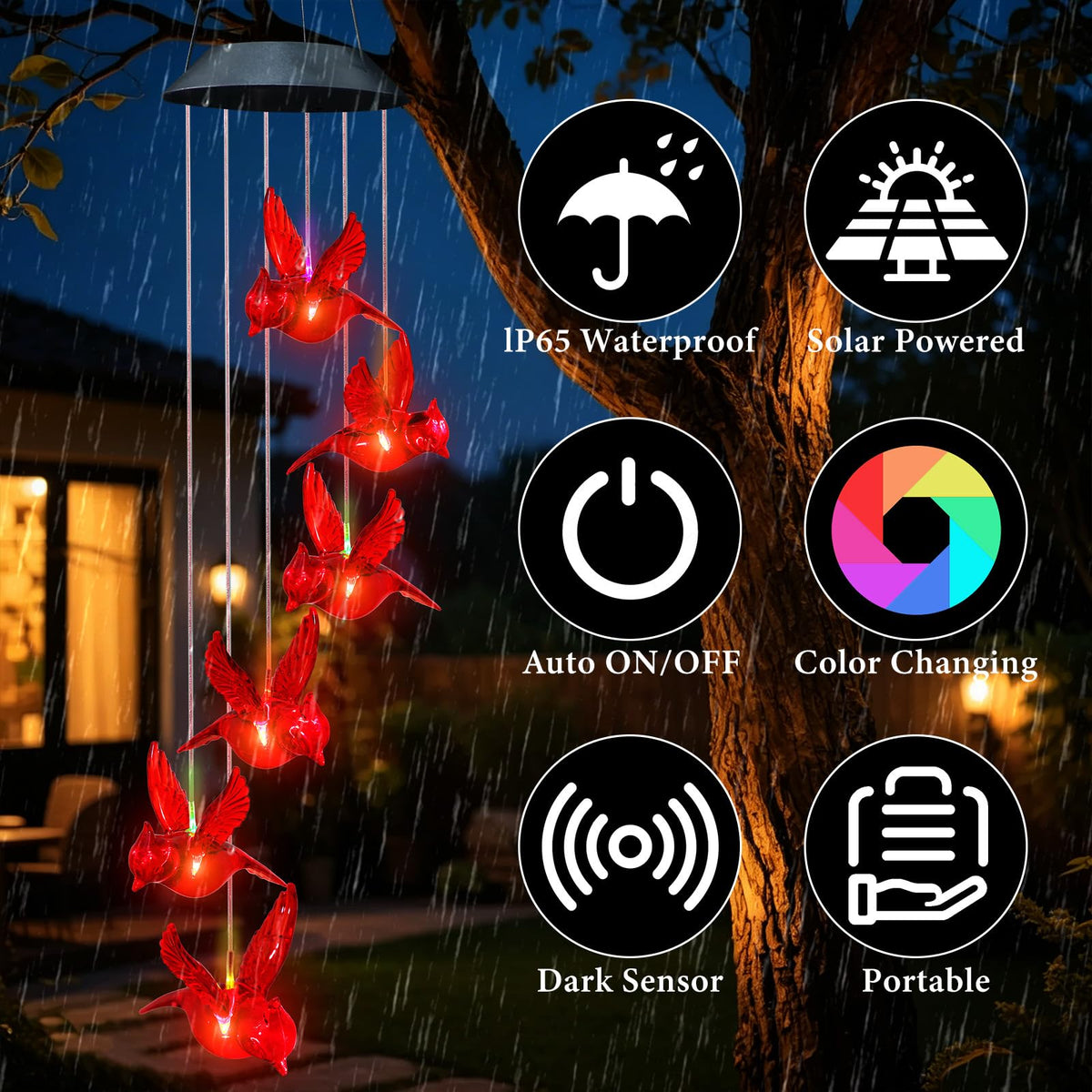 Cardinal Solar Wind Chimes Outdoor Christmas Cardinal Gifts for Women