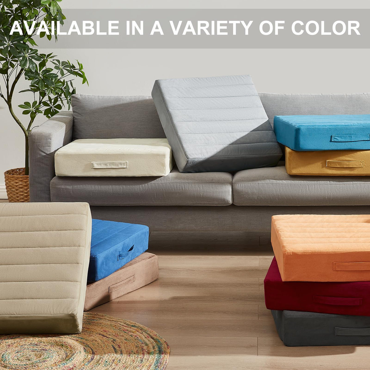 2 Pcs High Density Foam Floor Pillow (Yellow / 2 Counts)