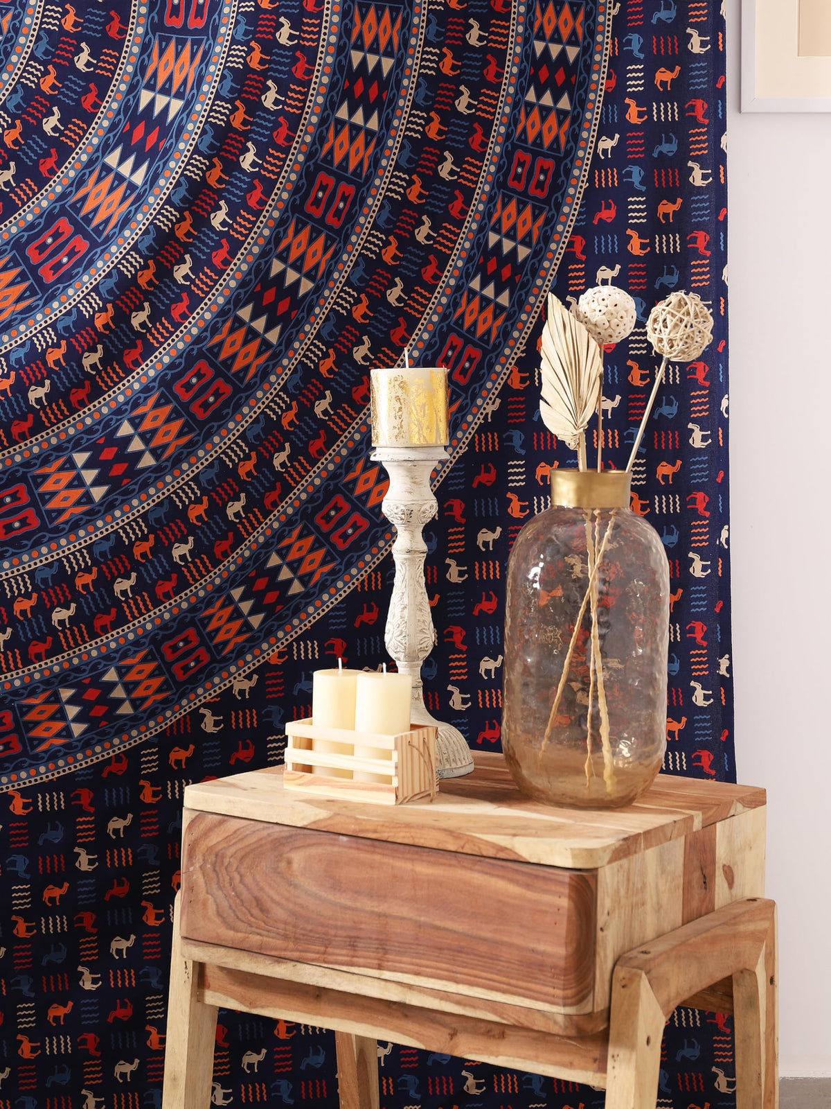 Queen Mandala Hippie Hippy Camel Ethinic Psychedelic Tapestry Wall Hanging (105L" x 81W" / Camel Blue Orange)