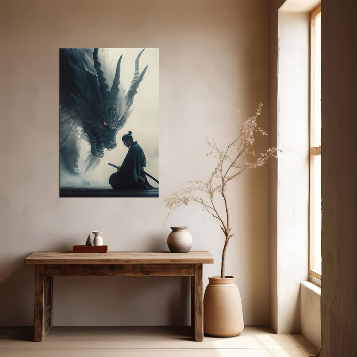 Blue Robe Samurai & Blue Dragon Canvas Wall Art (24"L x 36"W / Samurai7)