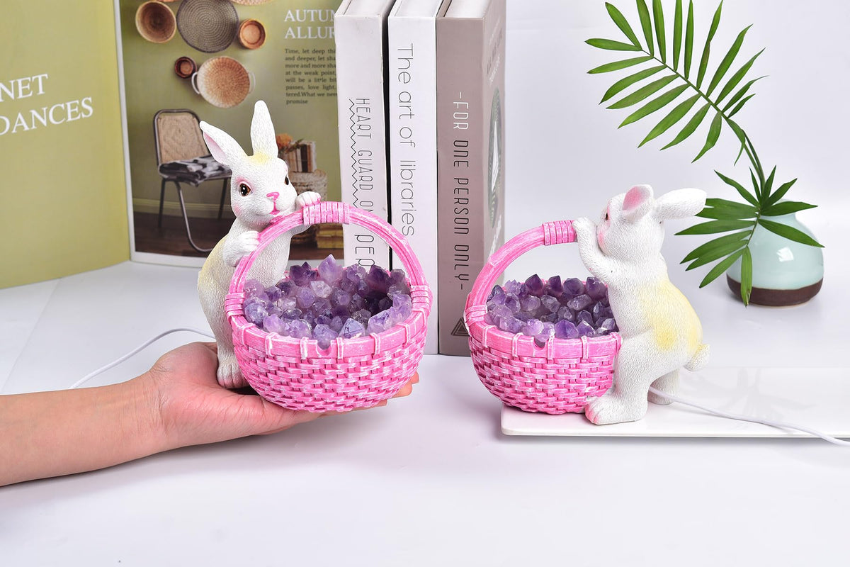 Amethyst Rabbit Crystal Night Light Ceramic Decor Lamp (Amethyst Basket)