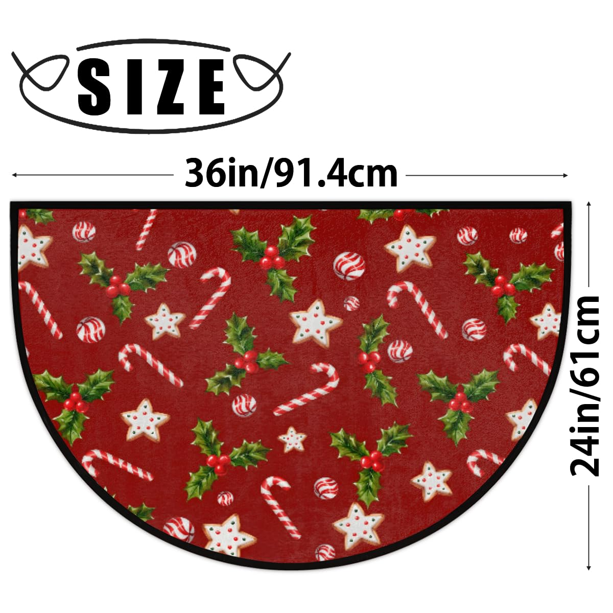 Candy Cane Half Round Door Mat Indoor Entrance Semi Circle Area Rugs (Z Christmas Xmas Candy Cane)