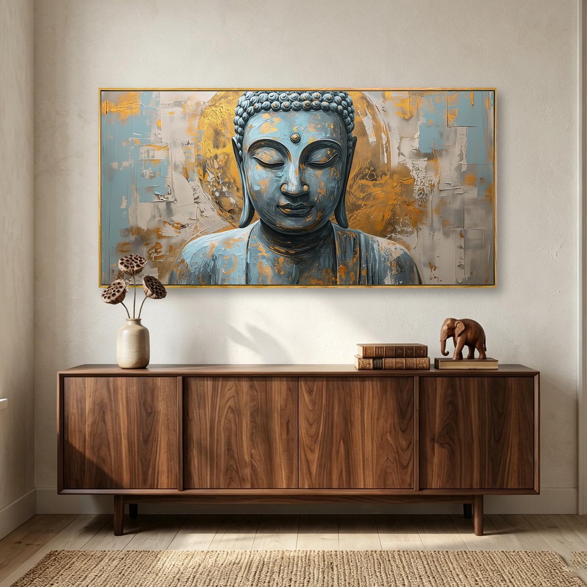 Buddha Wall Art Zen Canvas Painting Framed Modern Decor 24"x48" (48"L x 24"W / Buddha 01)