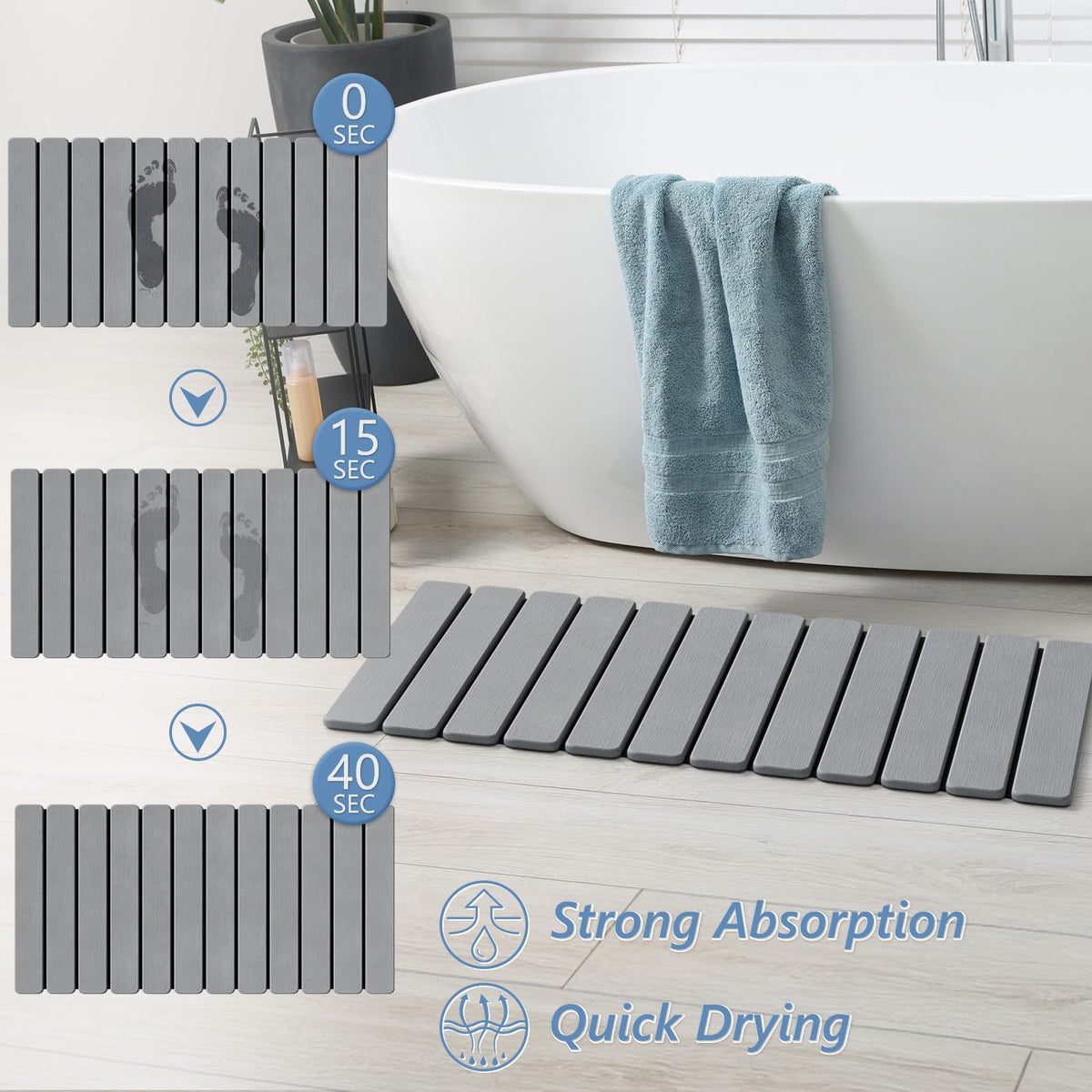 Foldable Stone Bath Mat (Grey / 31.5" x 15.7" (12 Fold))
