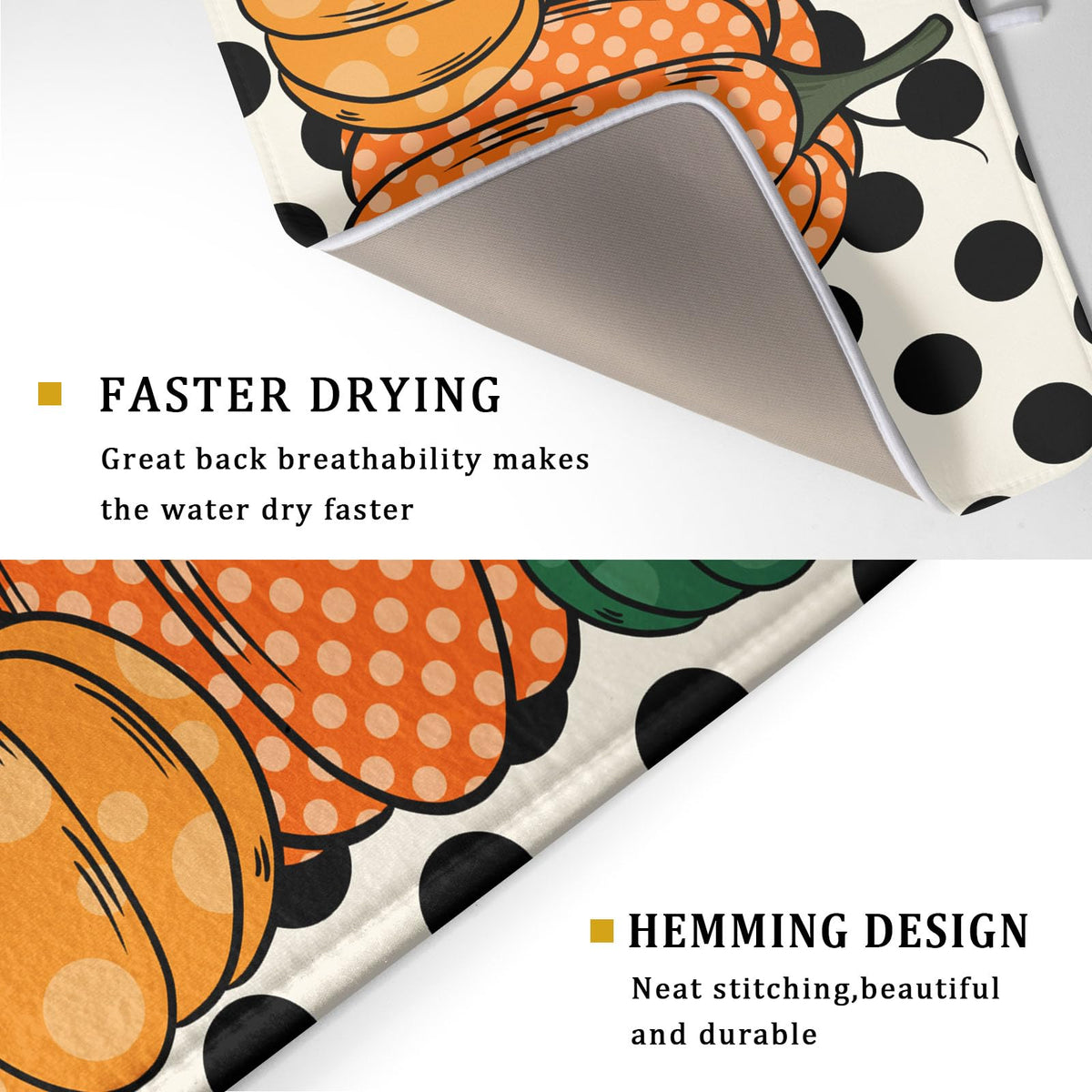 Autumn Pumpkin Dish Drying Mat for Kitchen Counter (Pumpkin and Black Dot230807 / 18" x 24")