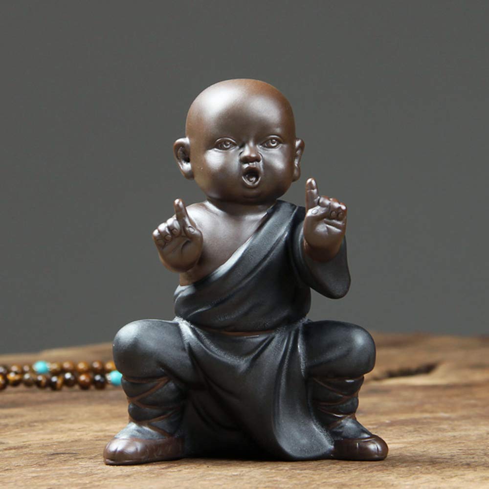 Miniature Buddha Figurine Ceramic Little Cute Buddha Statue Monk Figurine Creative Baby Crafts Dolls Ornaments Gift Chinese Delicate Ceramic Arts and Crafts kung fu Little Monks (Type 5)