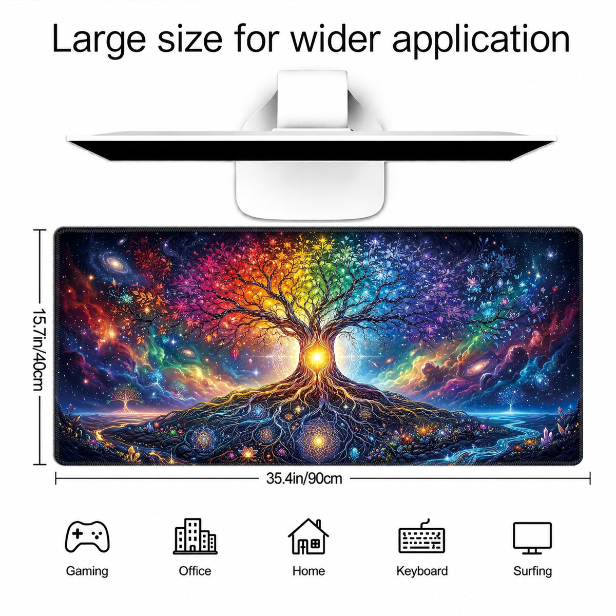 Rainbow Tree of Life Extended Gaming Mouse Pad (Rainbow Tree of Life / 35.4L x 15.7W inches)