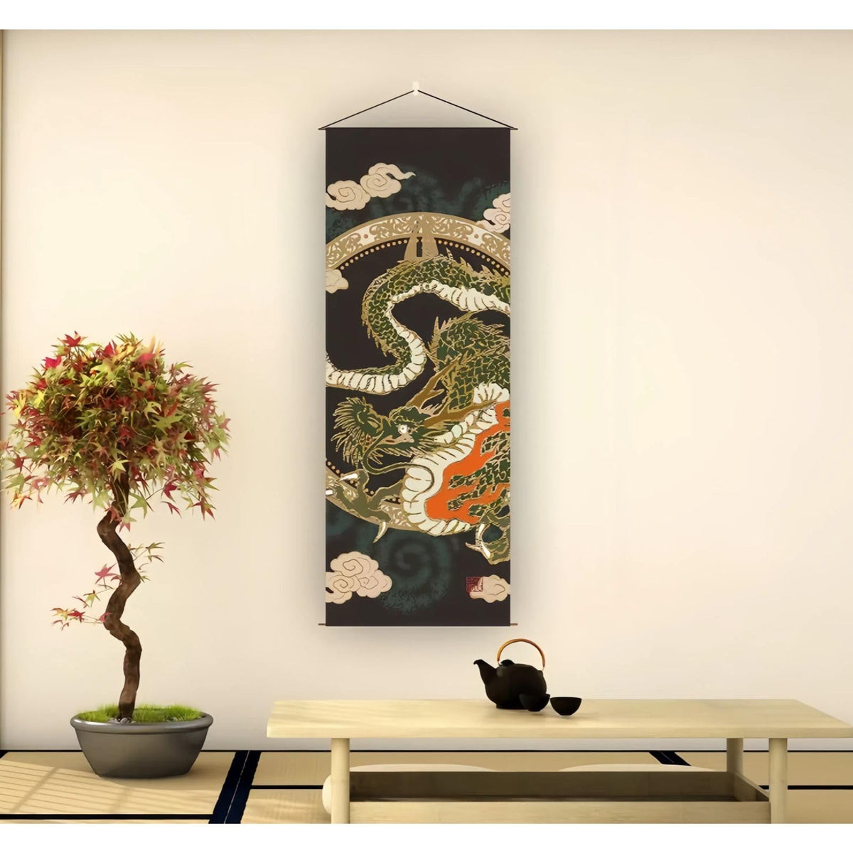 japanese scroll wall art Decorations Thin Tapestry asian wall art hanging scroll for Living Room (Dragon)