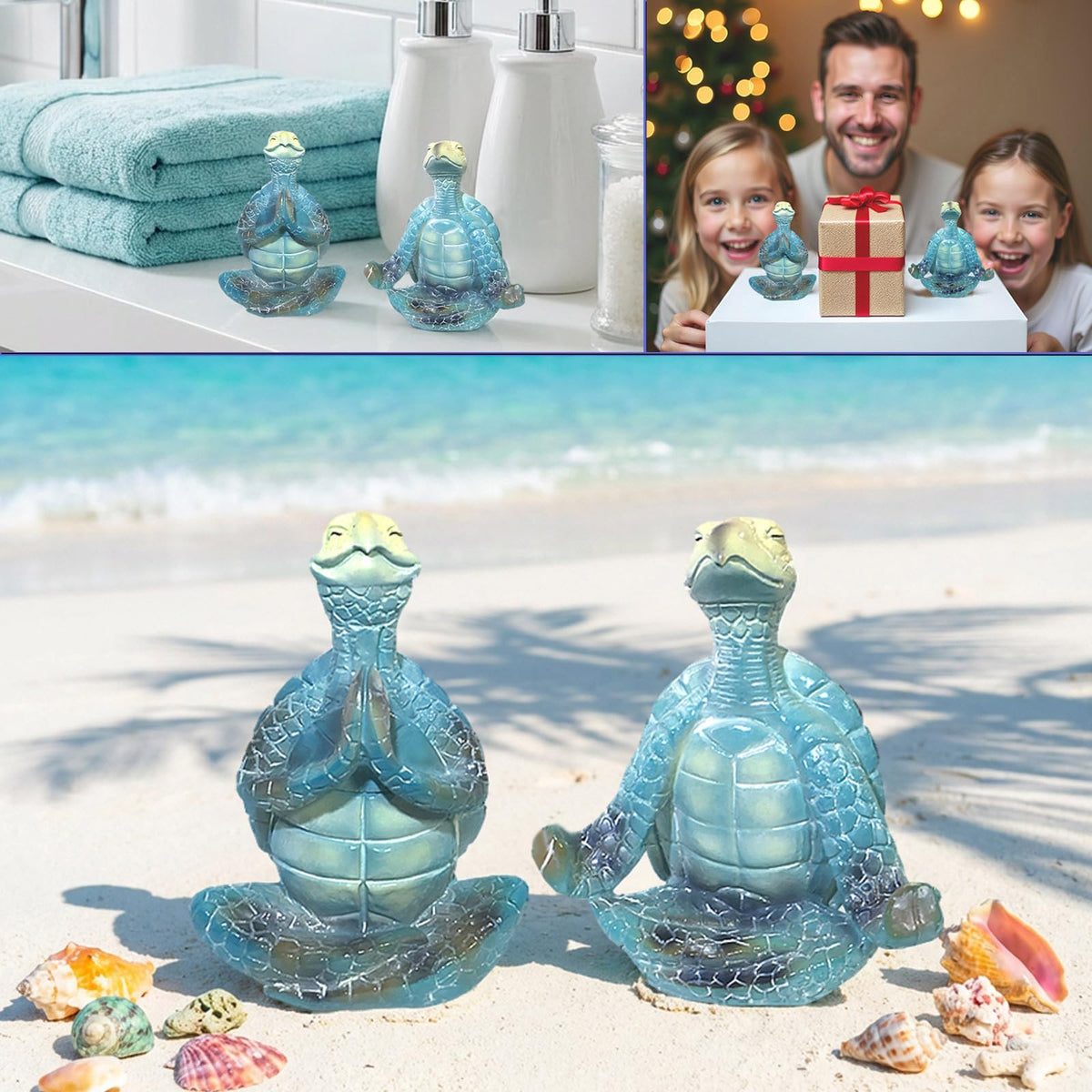 2 Pack Yoga Sea Turtle Figurines (Blue)