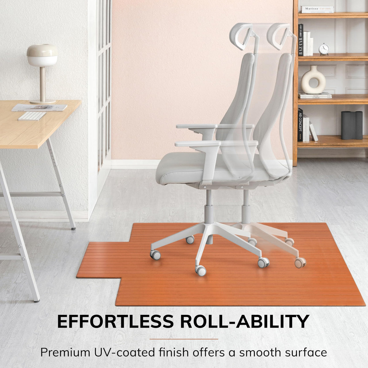 57" x 55" Bamboo Office Chair Mat for Carpet & Hardwood Floor (Walnut / 57" x 55" / With Lip)