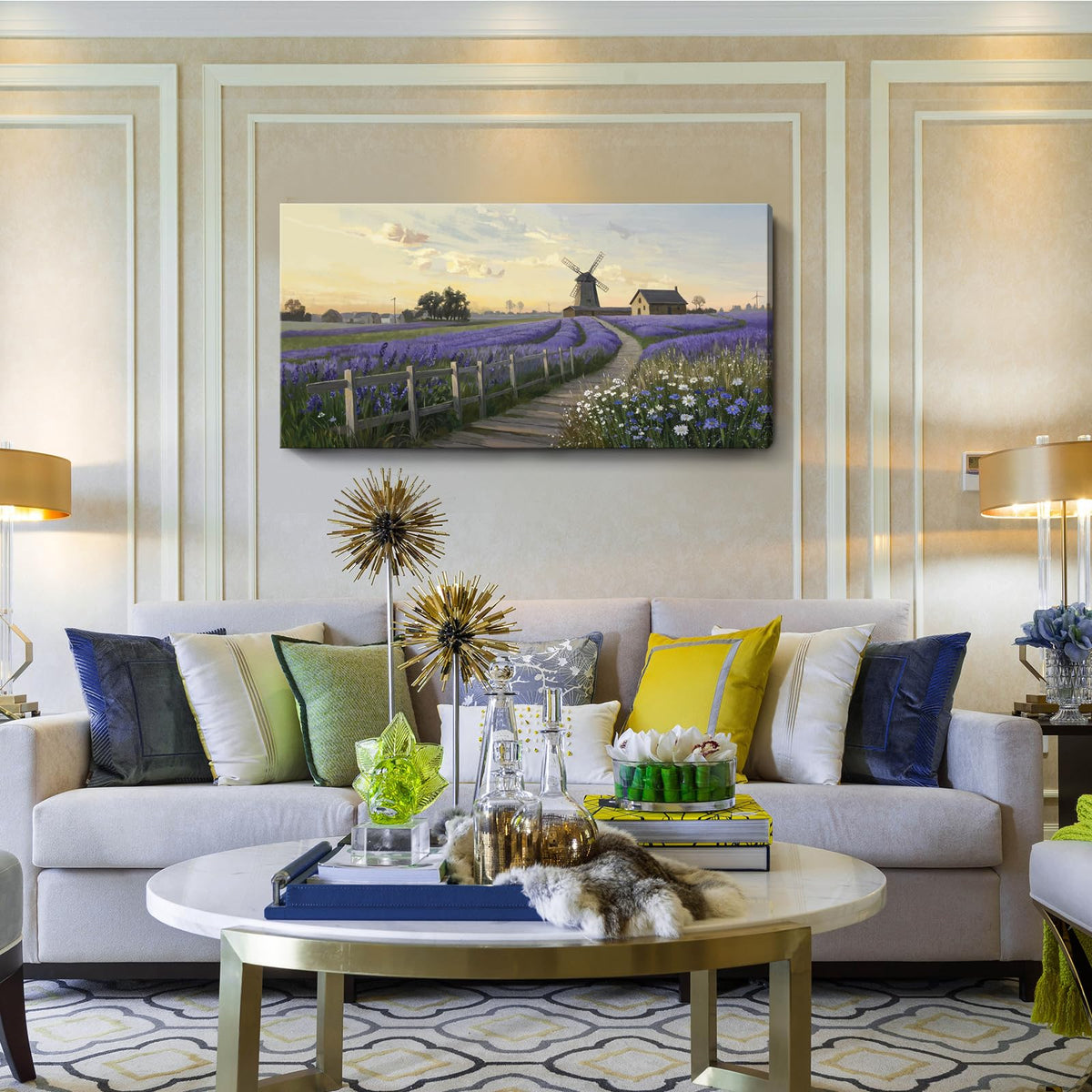 Large Canvas Wall Art for Living Room Farmhouse Lavender Print 48x24 (Purple Lavender Wall Art / 48"L x 24"W)