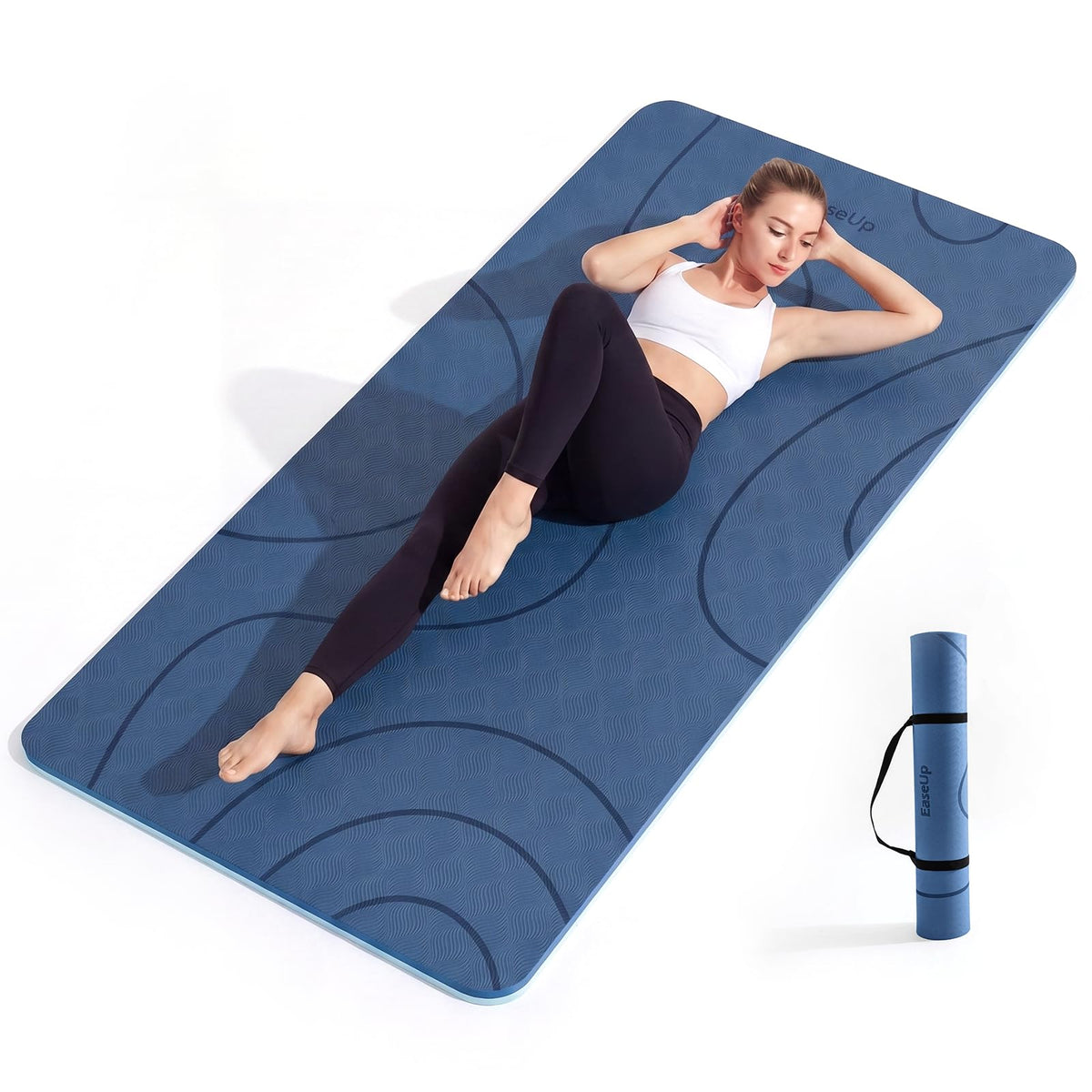 Large Yoga Mat 73x35.5x0.4" (Blue/sky blue)