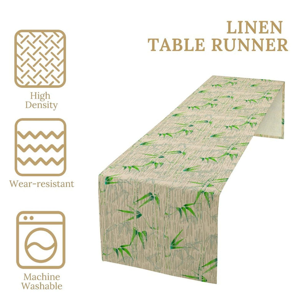Bamboo Print Linen Table Runner (13x90inch / Green Bamboo)